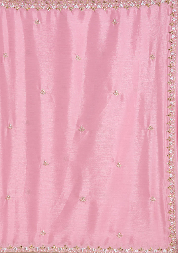 Onion Pink Zariwork (Gold) Chinon Saree