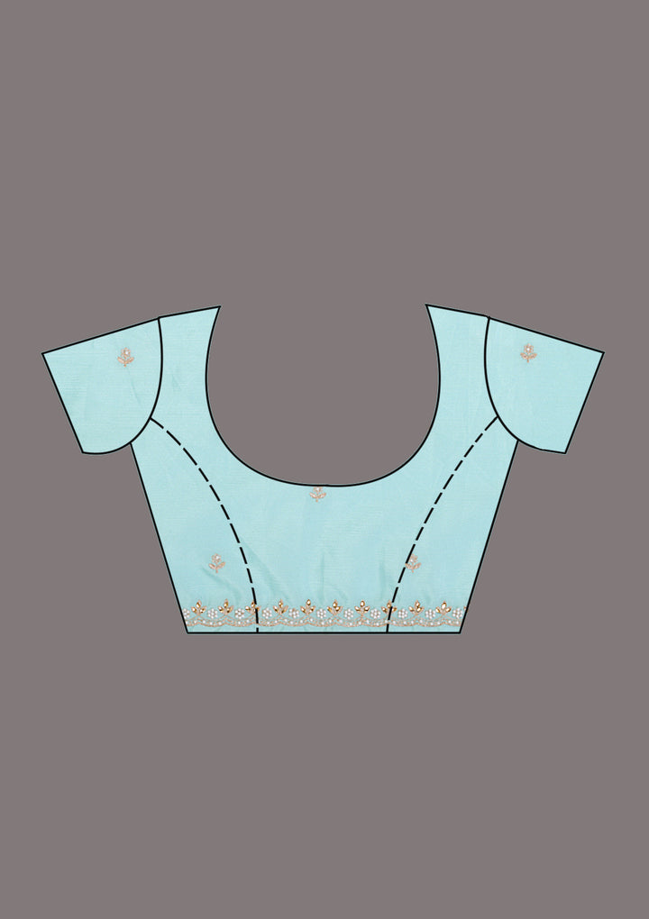 Sky Blue Zariwork (Gold) Chinon Saree