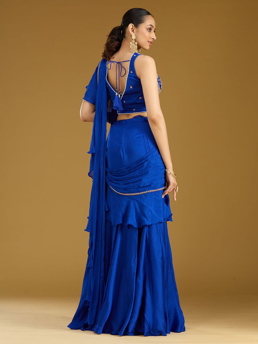 Royal Blue Cutdana Satin Readymade Saree