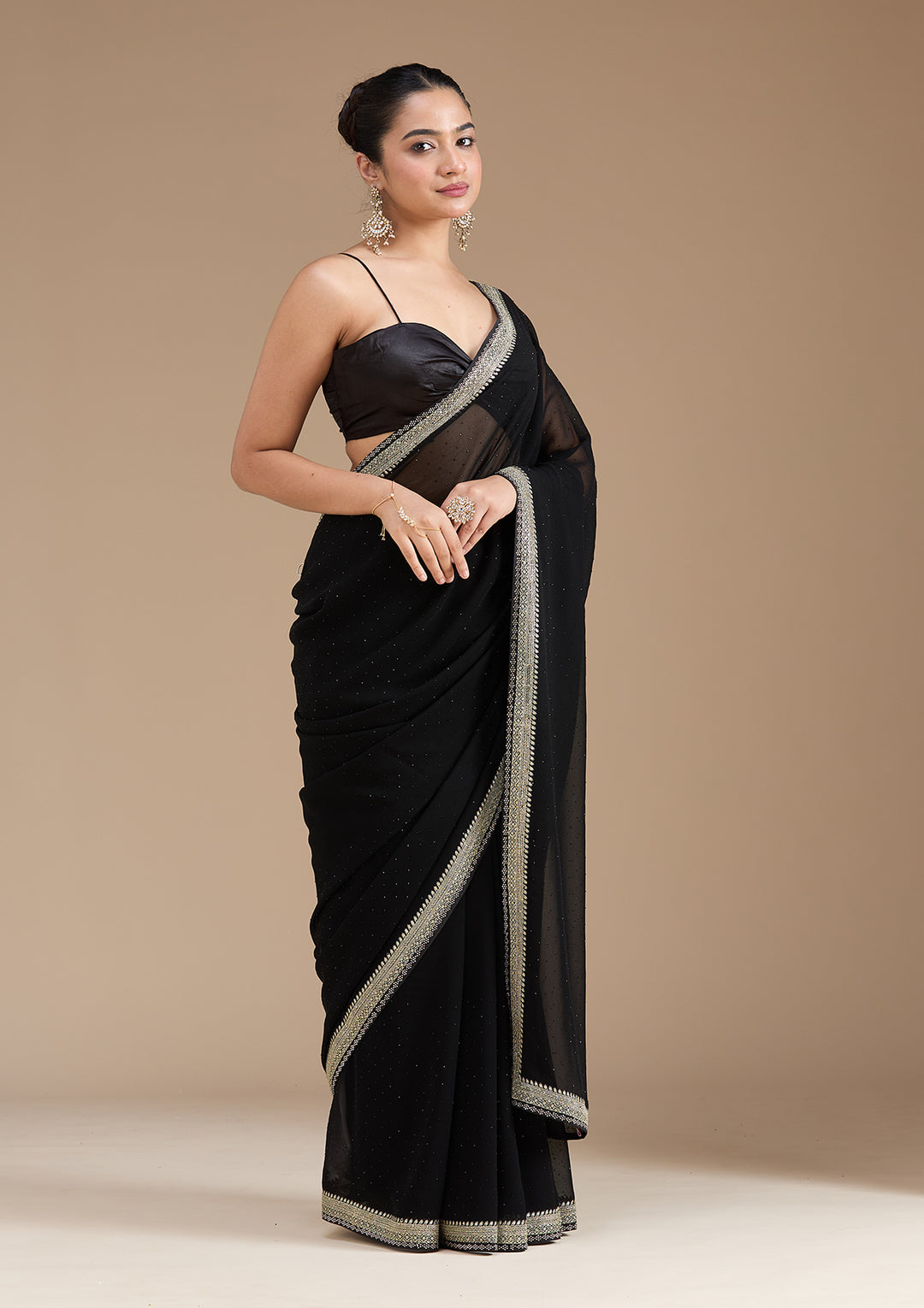 Black Georgette Silver Zariwork Saree With Matching Blouse Piece