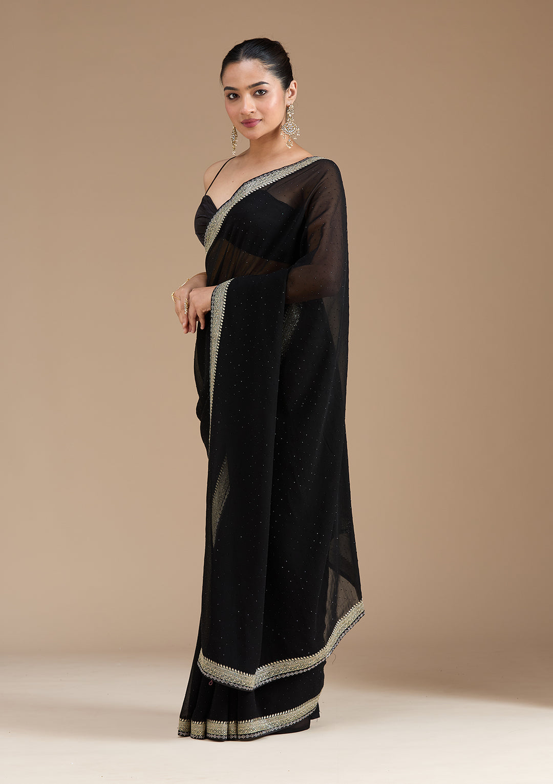 Black Georgette Silver Zariwork Saree With Matching Blouse Piece