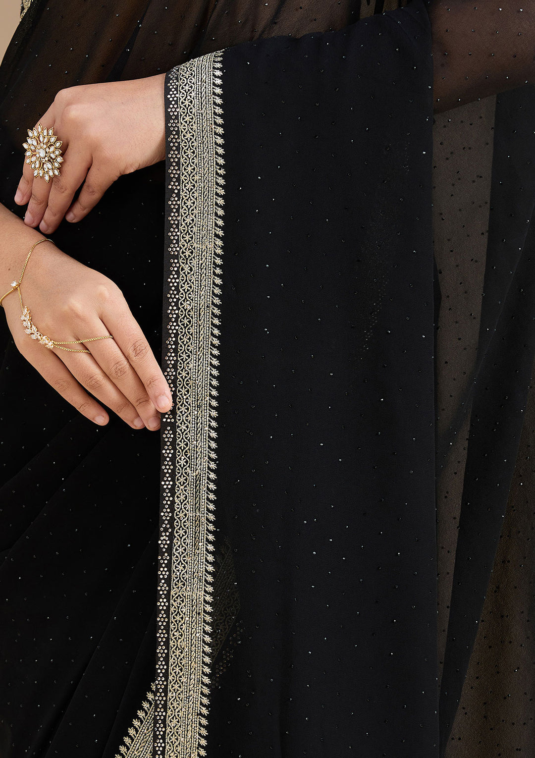 Black Georgette Silver Zariwork Saree With Matching Blouse Piece
