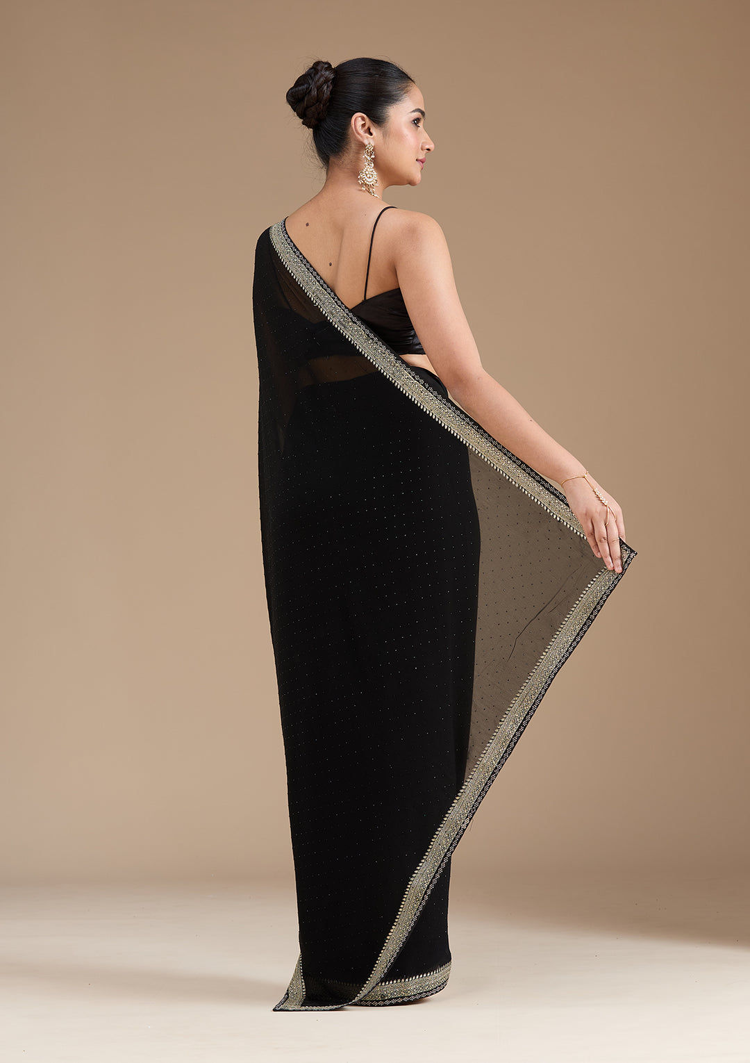 Black Georgette Silver Zariwork Saree With Matching Blouse Piece