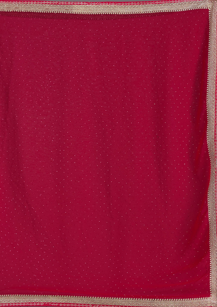 Rani Pink Georgette Silver Zariwork Saree With Matching Blouse Piece