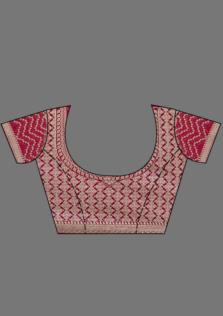 Rani Pink Georgette Silver Zariwork Saree With Matching Blouse Piece