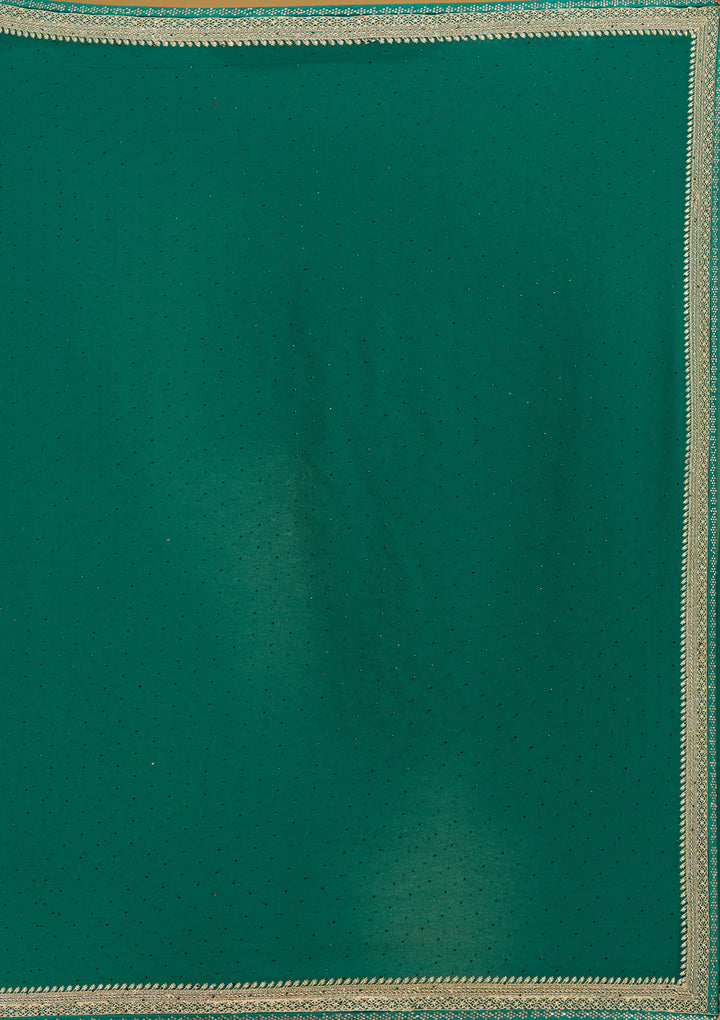 Teal Green Zariwork (Silver) Georgette Saree