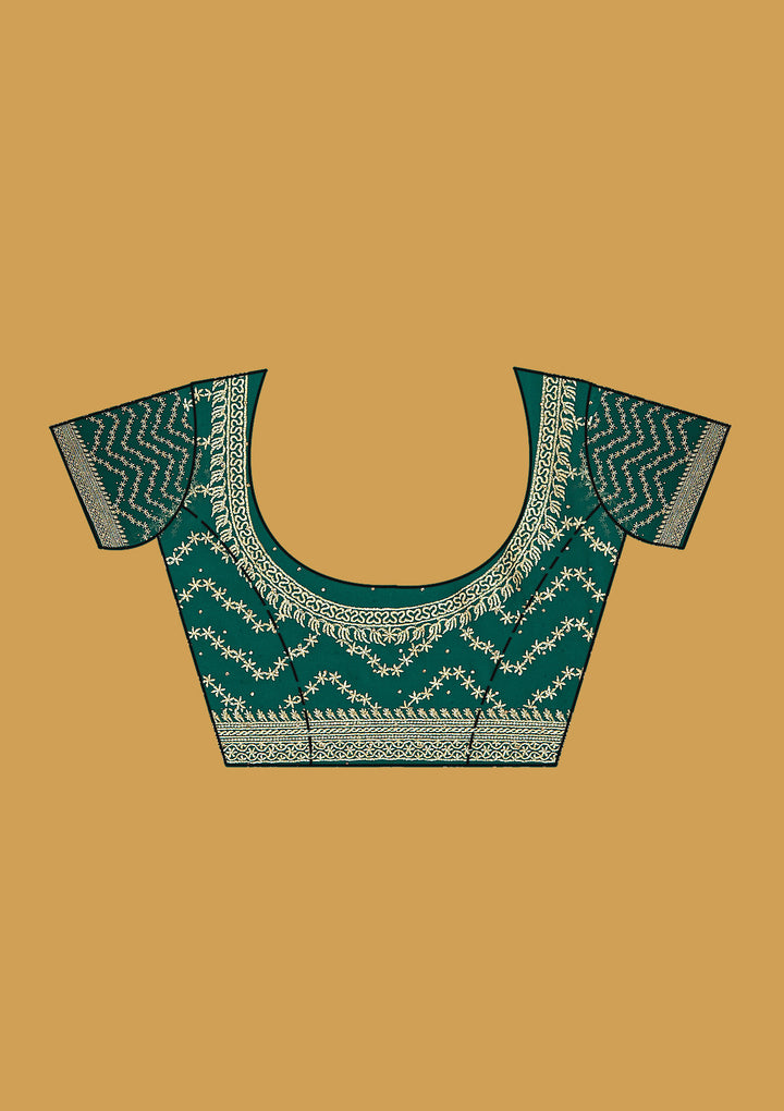 Teal Green Zariwork (Silver) Georgette Saree