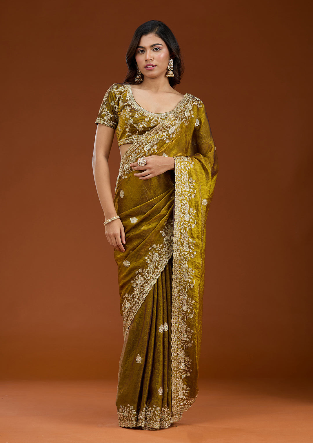 Mustard Zariwork (Gold) Tissue Saree
