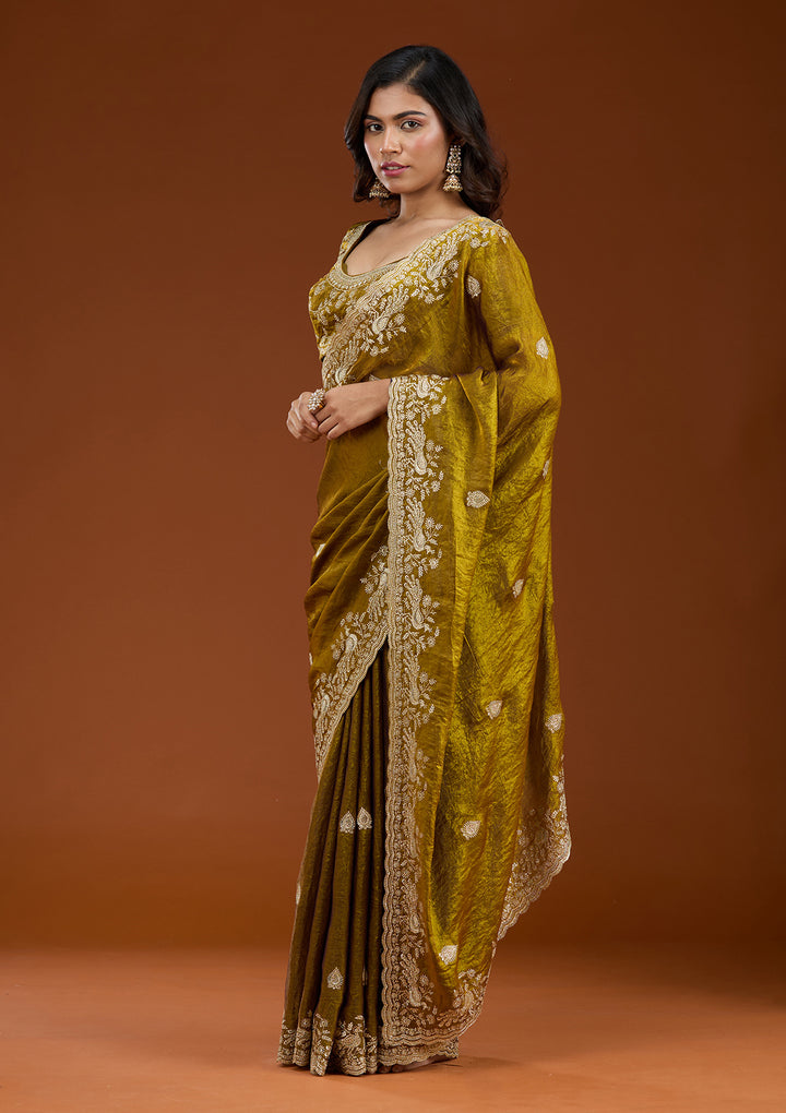 Mustard Zariwork (Gold) Tissue Saree