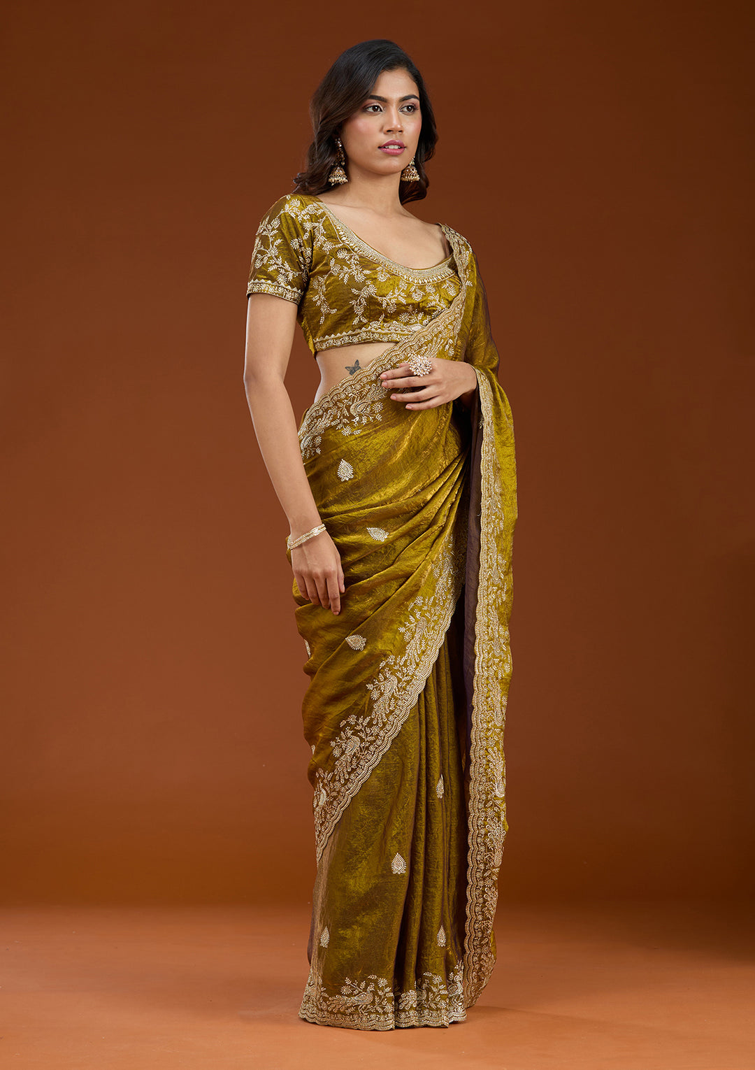 Mustard Zariwork (Gold) Tissue Saree