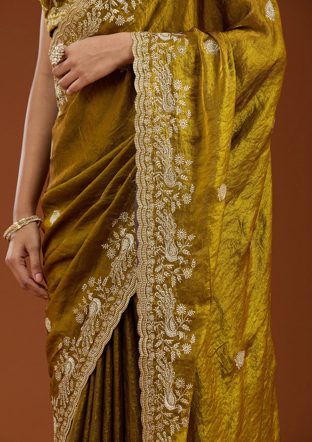 Mustard Zariwork (Gold) Tissue Saree