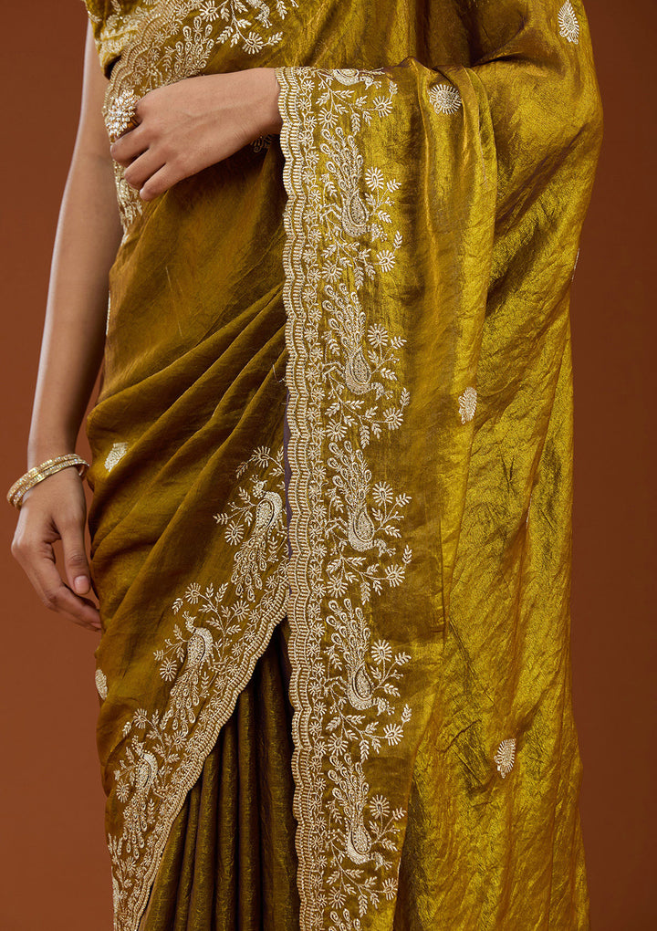 Mustard Zariwork (Gold) Tissue Saree
