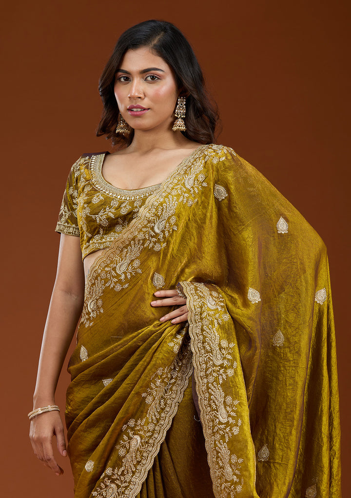 Mustard Zariwork (Gold) Tissue Saree