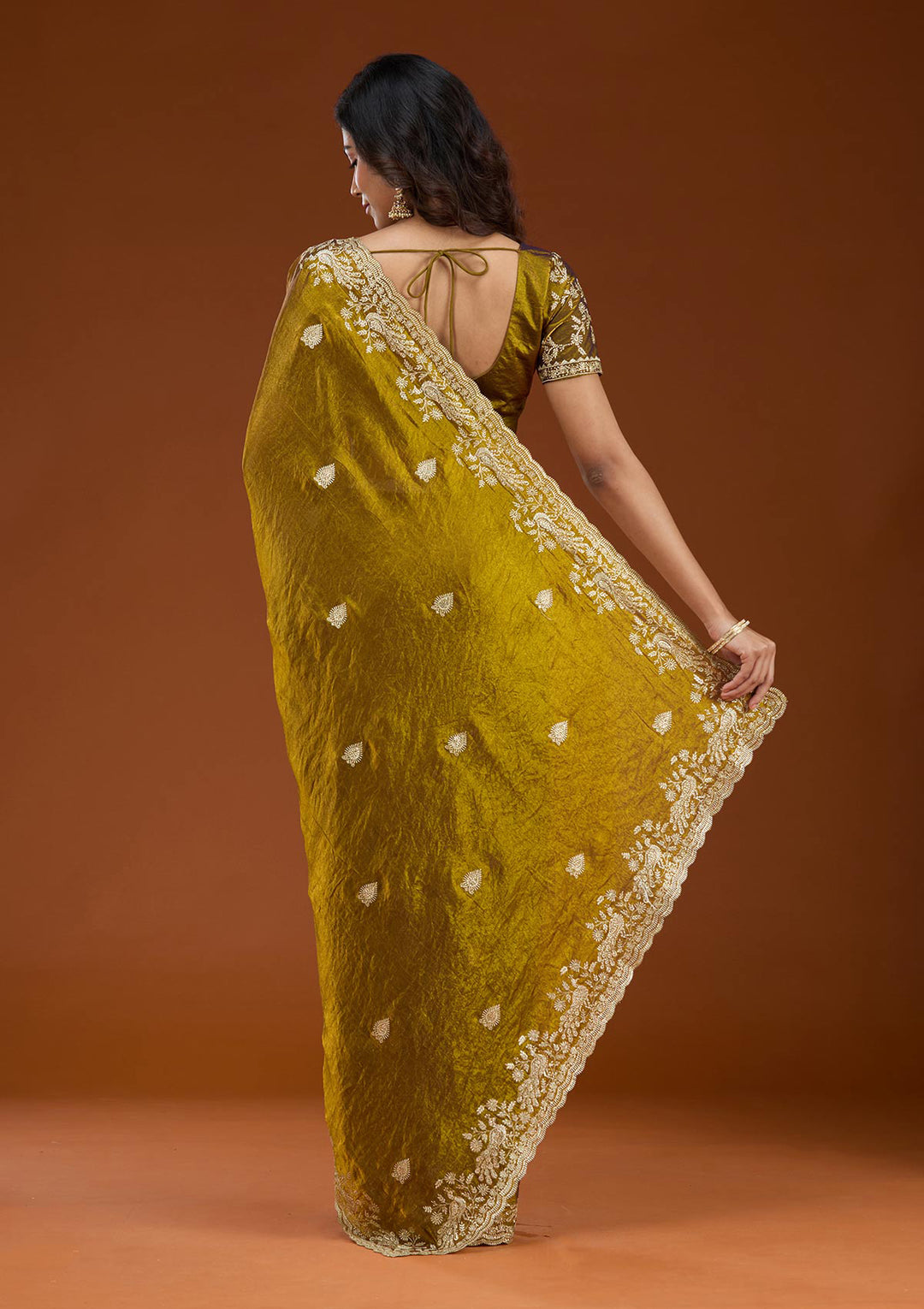 Mustard Zariwork (Gold) Tissue Saree