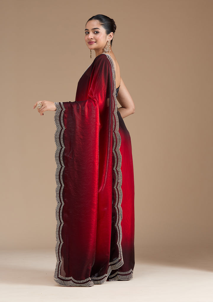 Red Tissue Gold Stonework Saree With Matching Blouse Piece