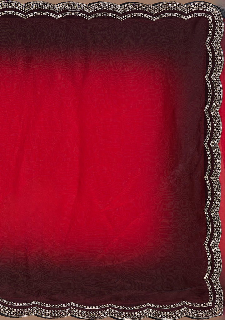 Red Tissue Gold Stonework Saree With Matching Blouse Piece