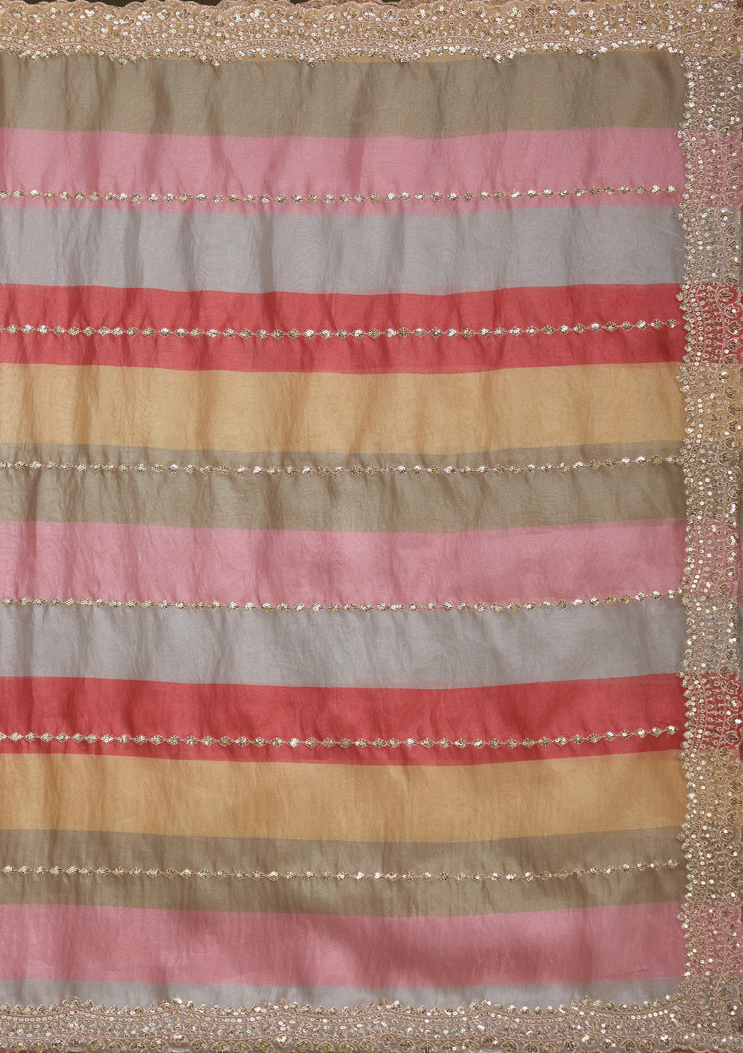 Yellow Sequins Organza Saree