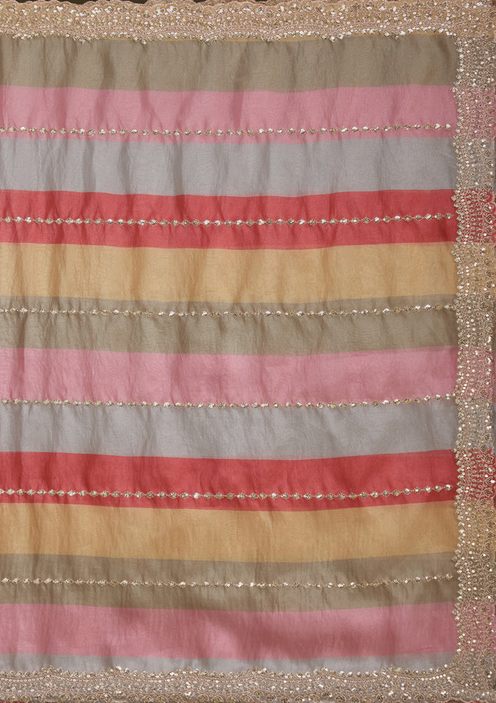 Yellow Sequins Organza Saree