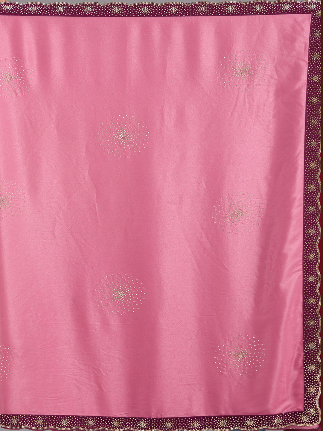 Onion Pink Satin Gold Stonework Saree With Matching Blouse Piece