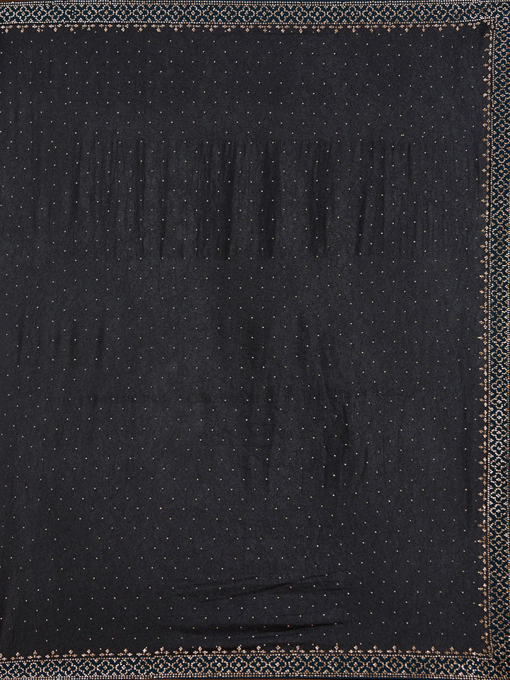 Black Velvet Gold Stonework Saree With Matching Blouse Piece