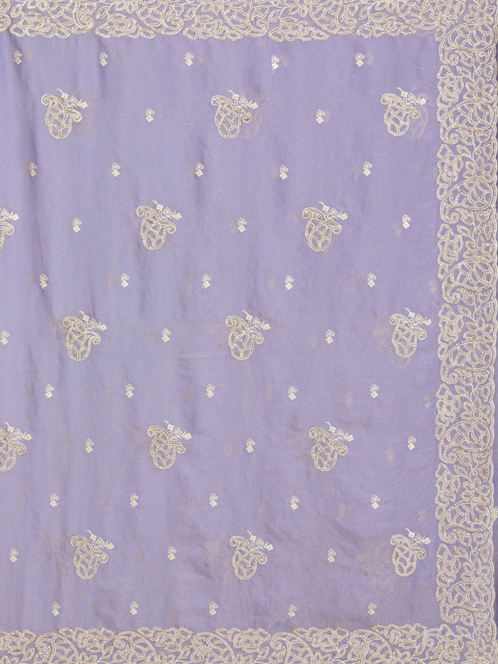 Lavender Tissue Silver Zariwork Saree With Matching Blouse Piece