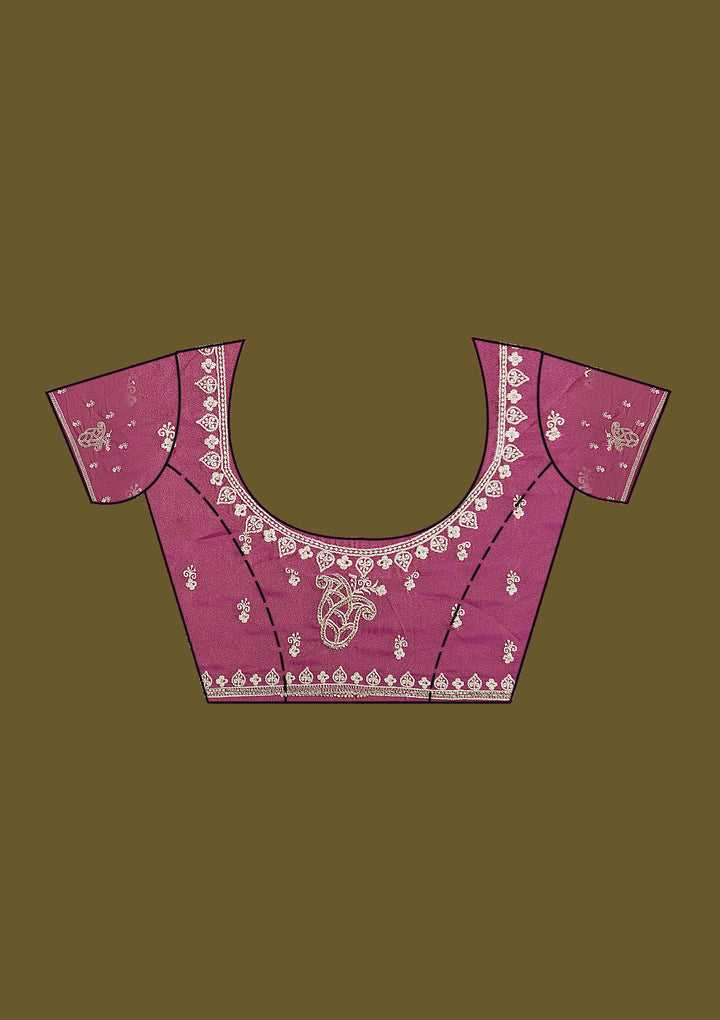 Onion Pink Tissue Silver Zariwork Saree With Matching Blouse Piece