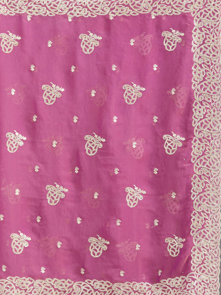 Wine Tissue Silver Zariwork Saree With Matching Blouse Piece