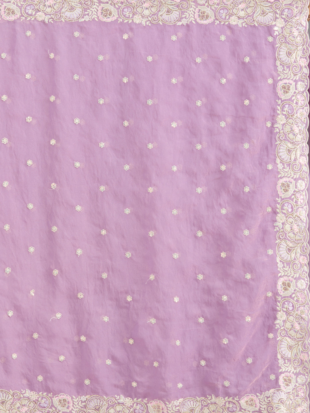 Lavender Tissue Threadwork Saree With Matching Blouse Piece