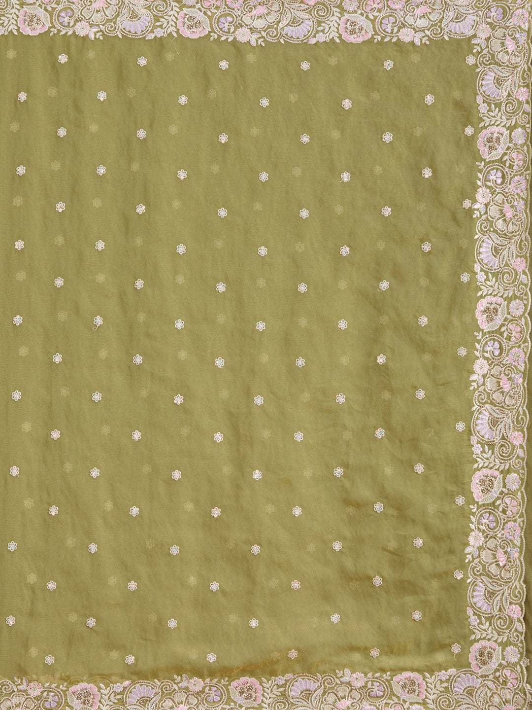 Pista Green Tissue Threadwork Saree With Matching Blouse Piece