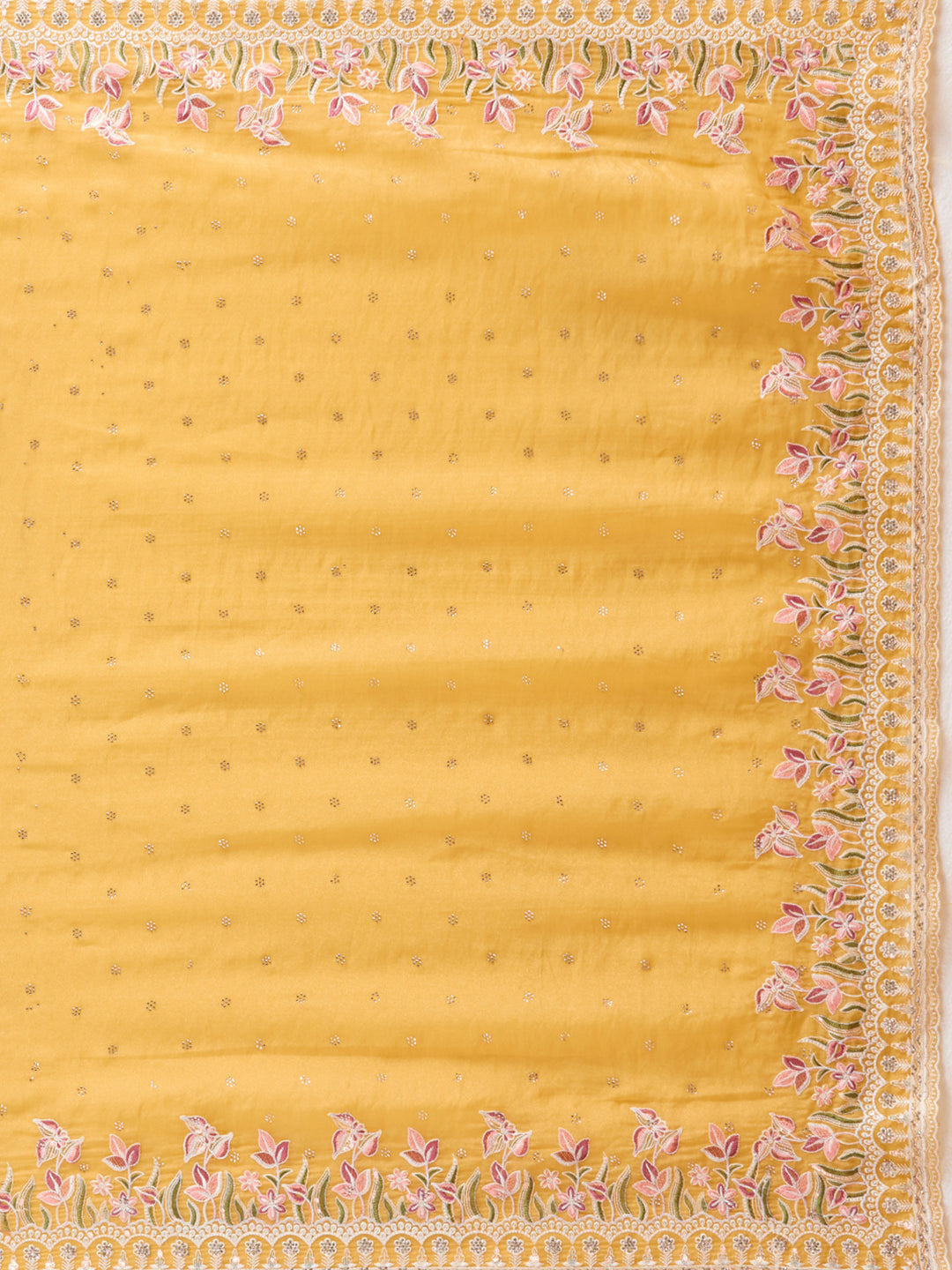 Yellow Threadwork Chiffon Saree