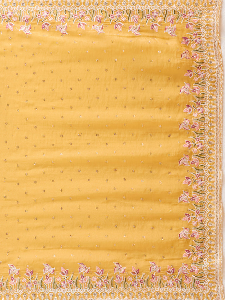 Yellow Threadwork Chiffon Saree
