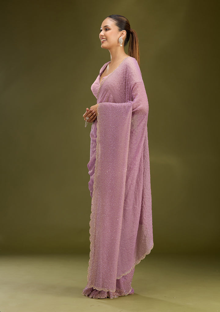 Lavender Tissue Gold Stonework Saree With Matching Blouse Piece