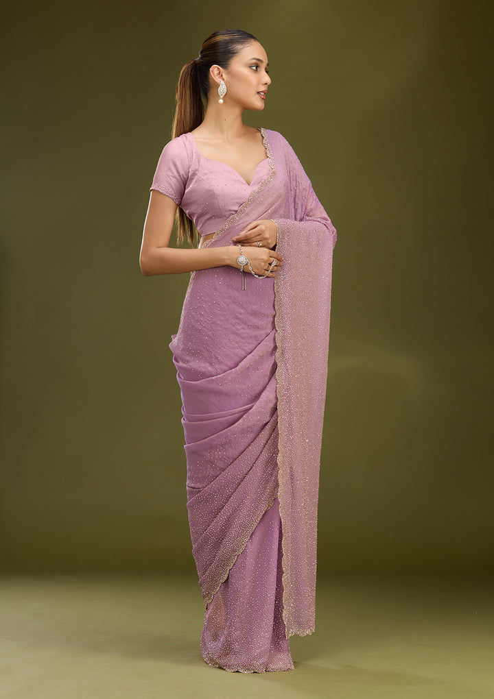Lavender Tissue Gold Stonework Saree With Matching Blouse Piece