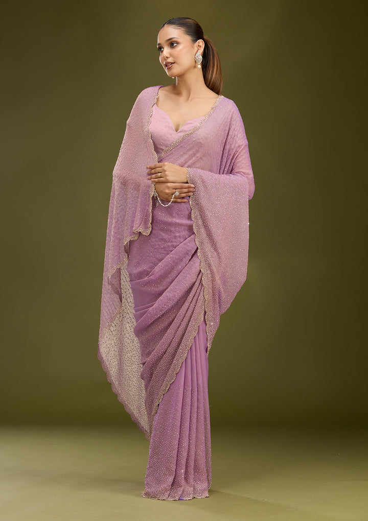 Lavender Tissue Gold Stonework Saree With Matching Blouse Piece