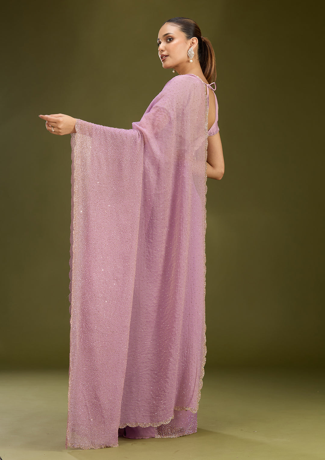 Lavender Tissue Gold Stonework Saree With Matching Blouse Piece