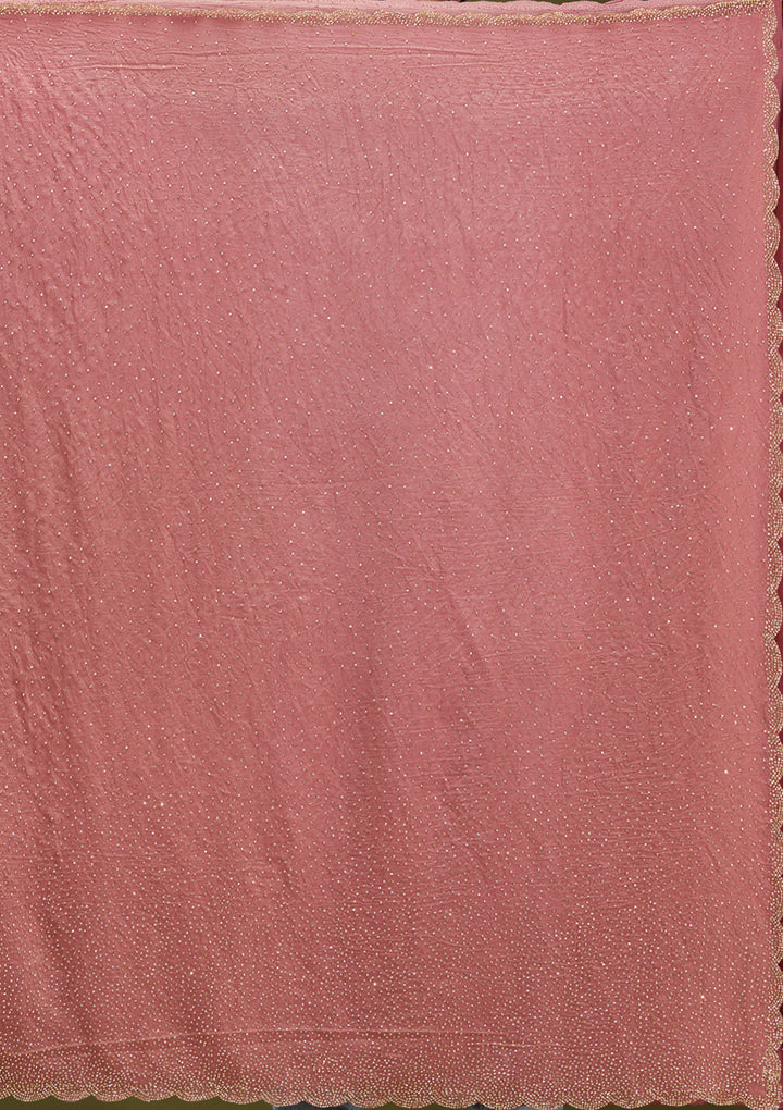 Onion Pink Tissue Gold Stonework Saree With Matching Blouse Piece