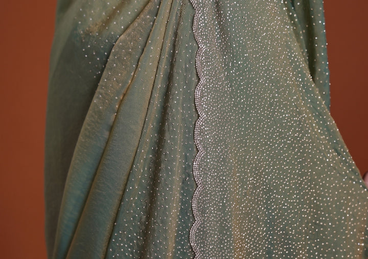 Sea Green Stonework (Gold) Tissue Saree