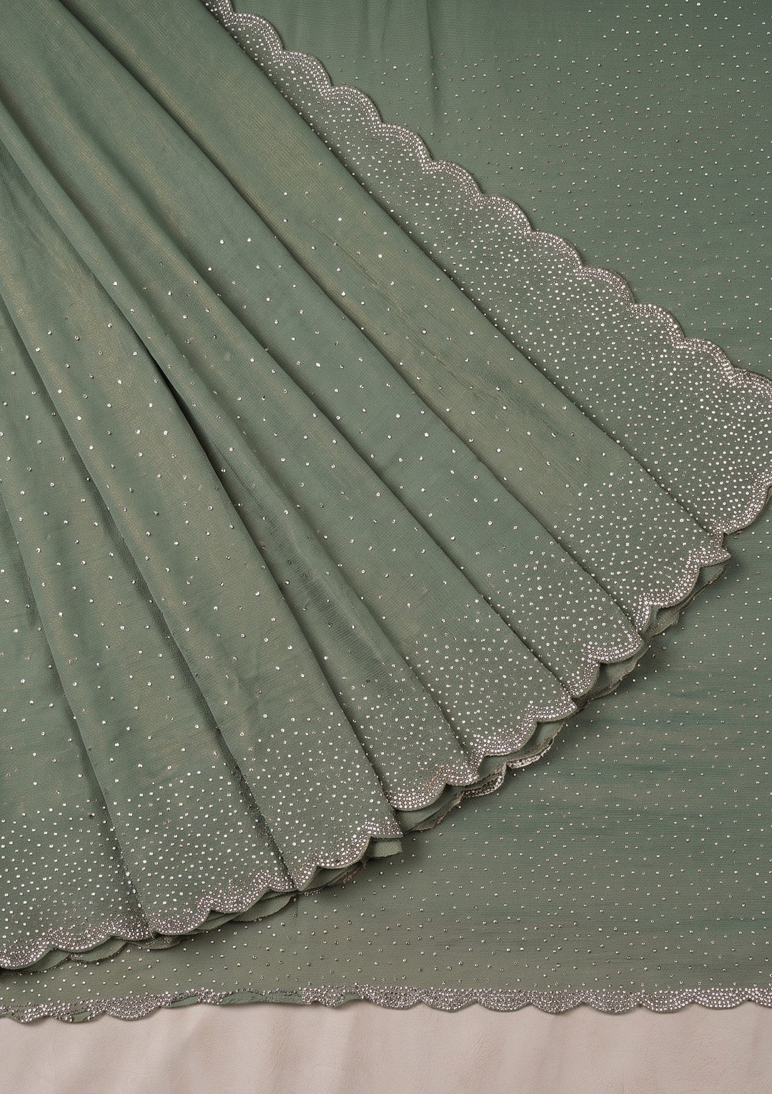 Sea Green Stonework (Gold) Tissue Saree