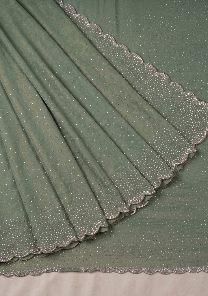 Sea Green Stonework (Gold) Tissue Saree