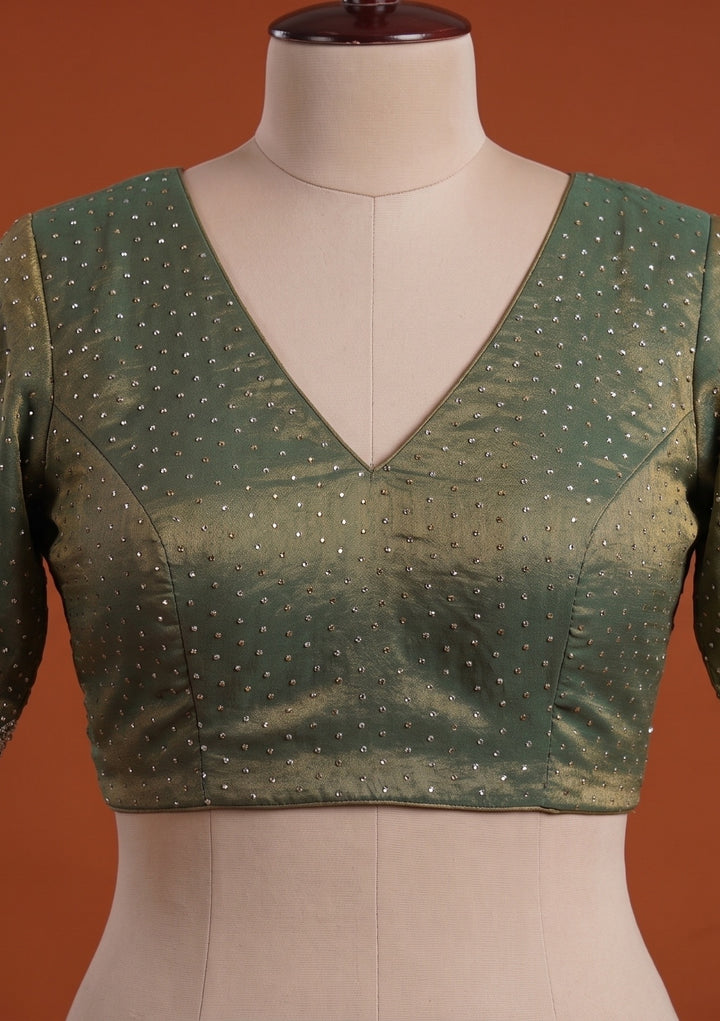 Sea Green Stonework (Gold) Tissue Saree