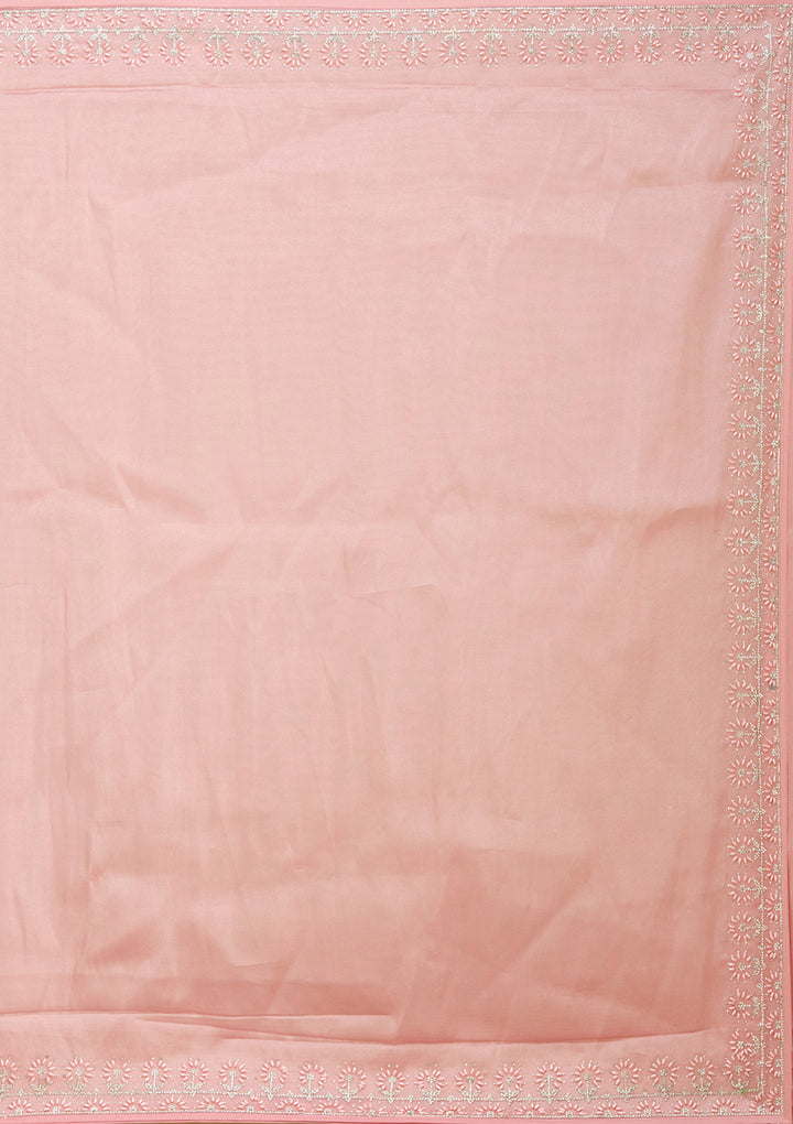 Baby Pink Pearlwork Tissue Saree