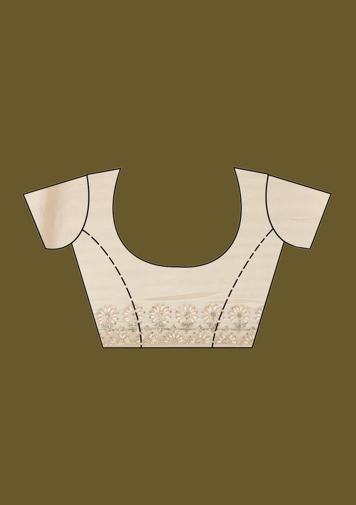 Beige Pearlwork Tissue Saree