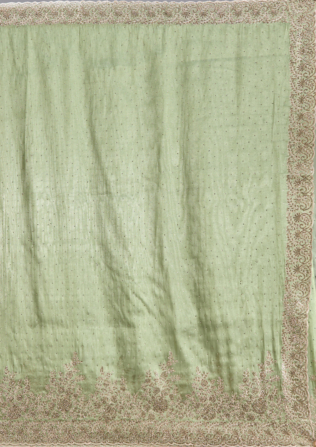 Mehandi Green Tissue Cording Saree With Matching Blouse Piece