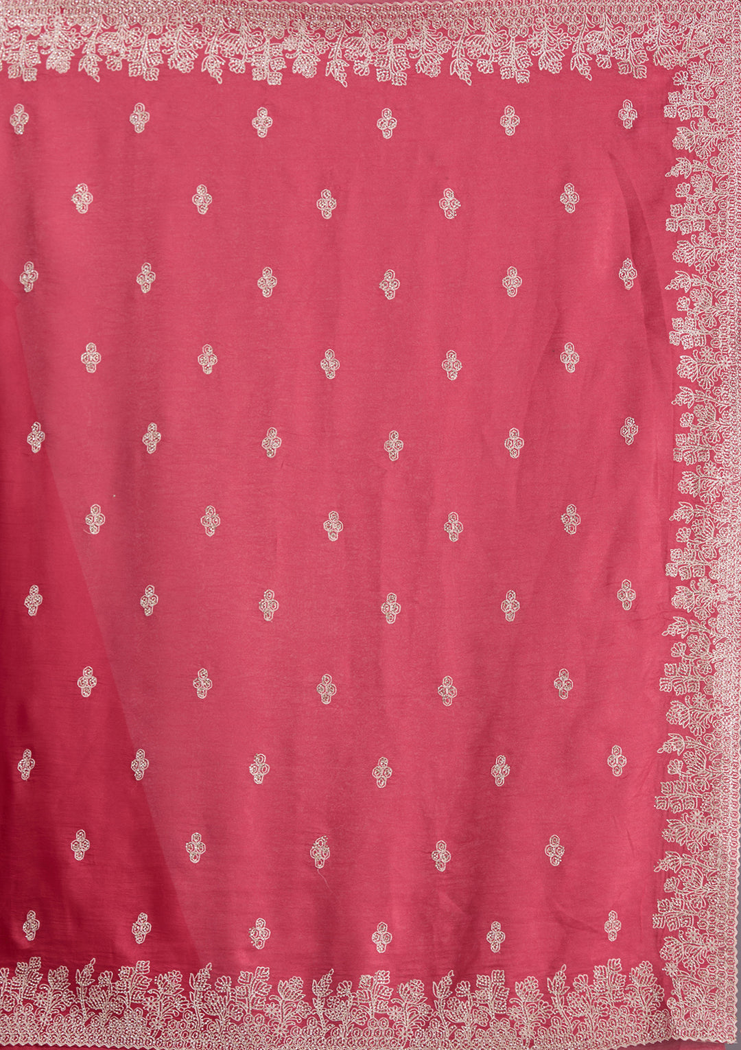 Pink Tissue Threadwork Saree With Matching Blouse Piece