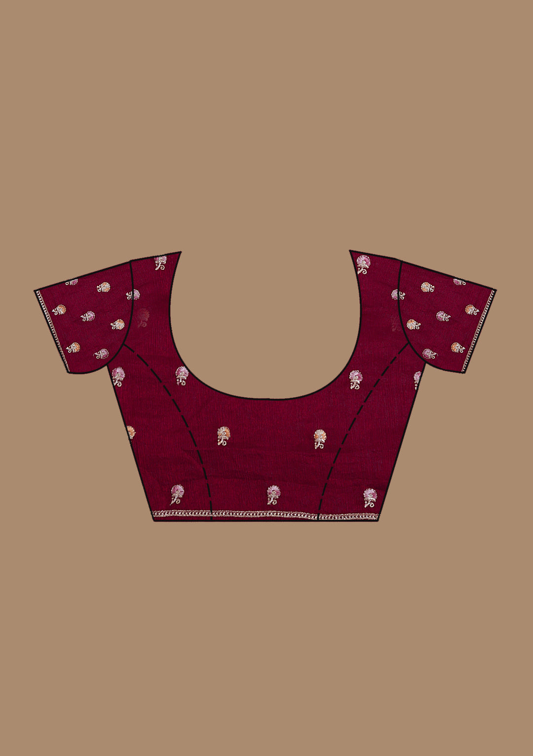 Maroon Tissue Gold Zariwork Saree With Matching Blouse Piece