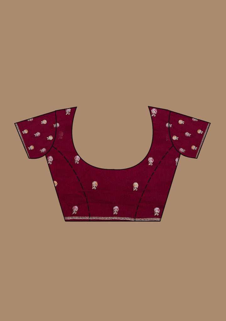 Maroon Tissue Gold Zariwork Saree With Matching Blouse Piece