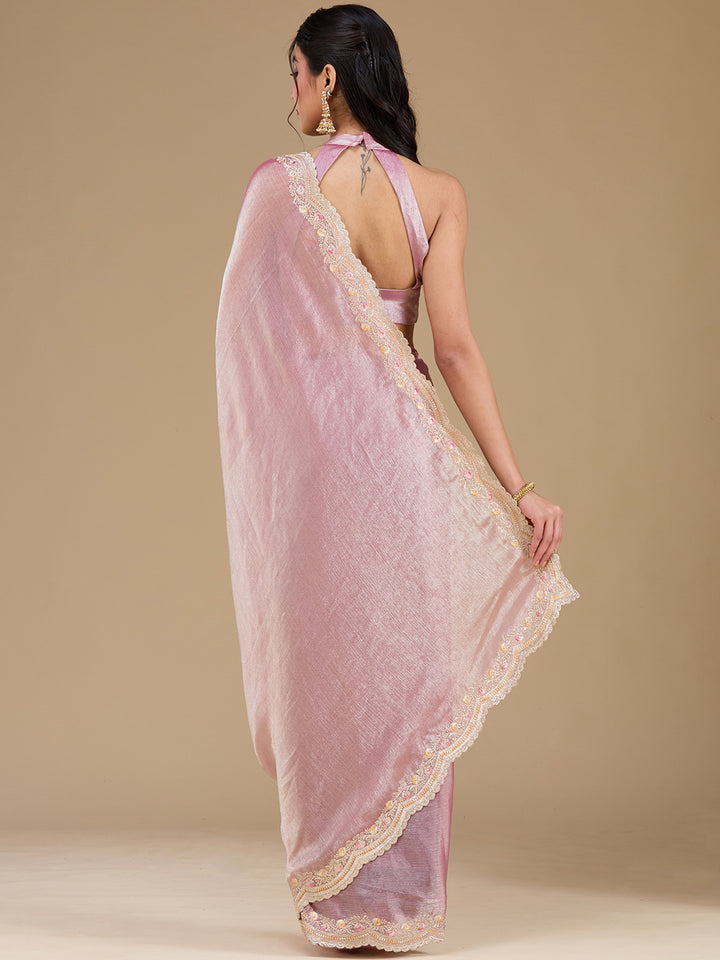 Onion Pink Zariwork (Gold) Tissue Saree