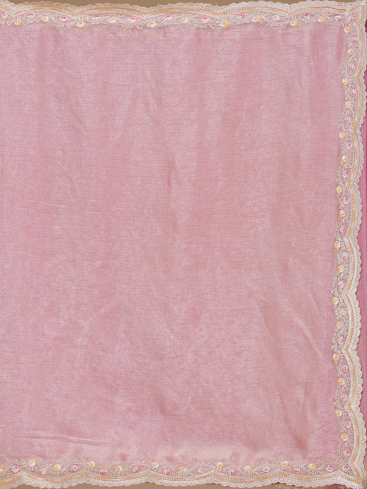 Onion Pink Zariwork (Gold) Tissue Saree