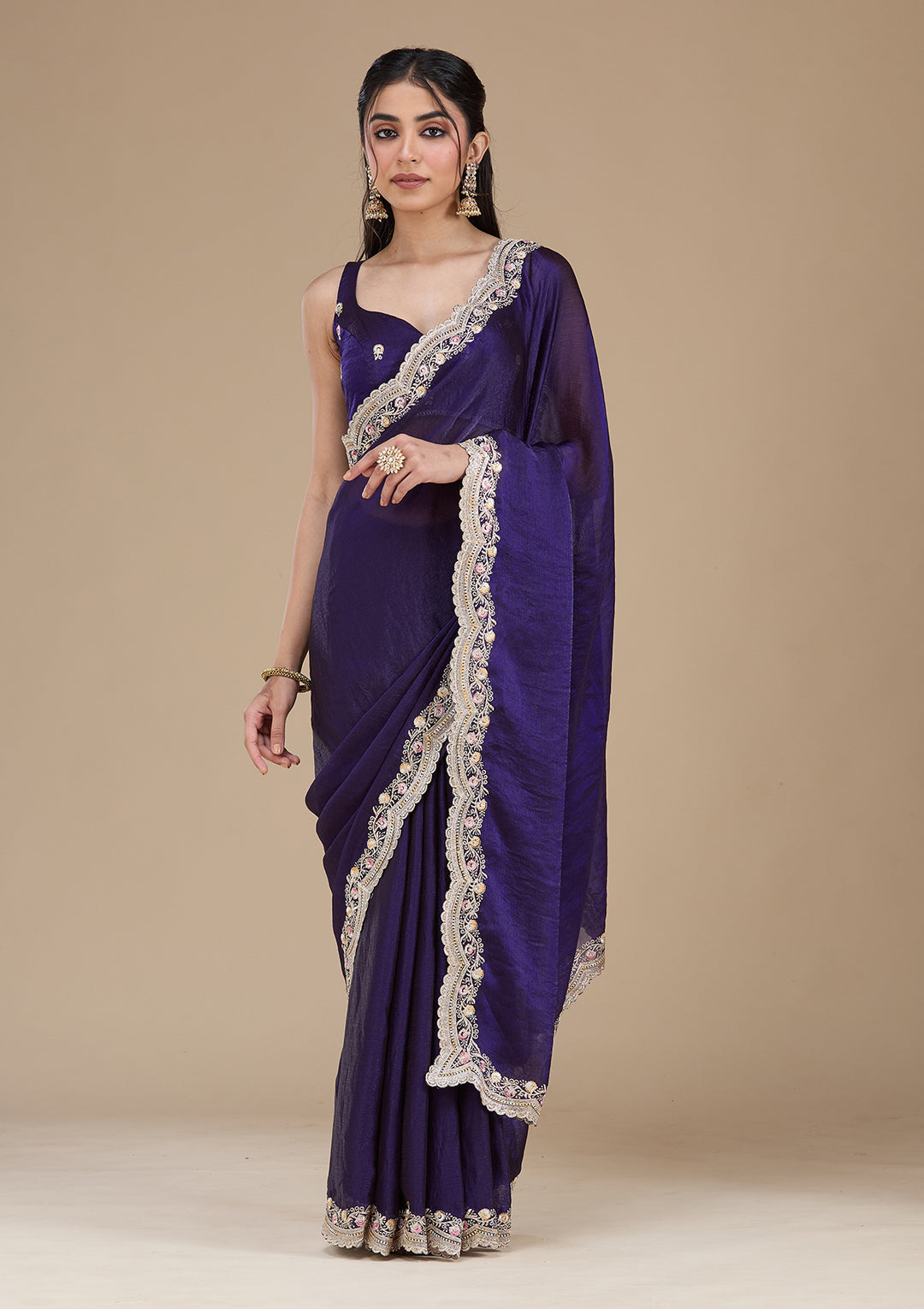 Purple Zariwork (Gold) Tissue Saree