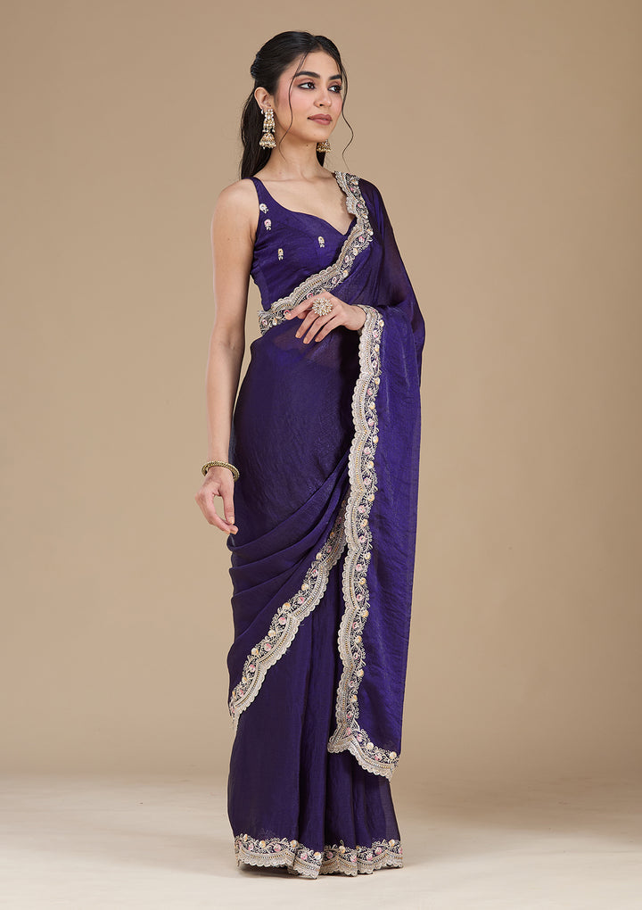 Purple Zariwork (Gold) Tissue Saree